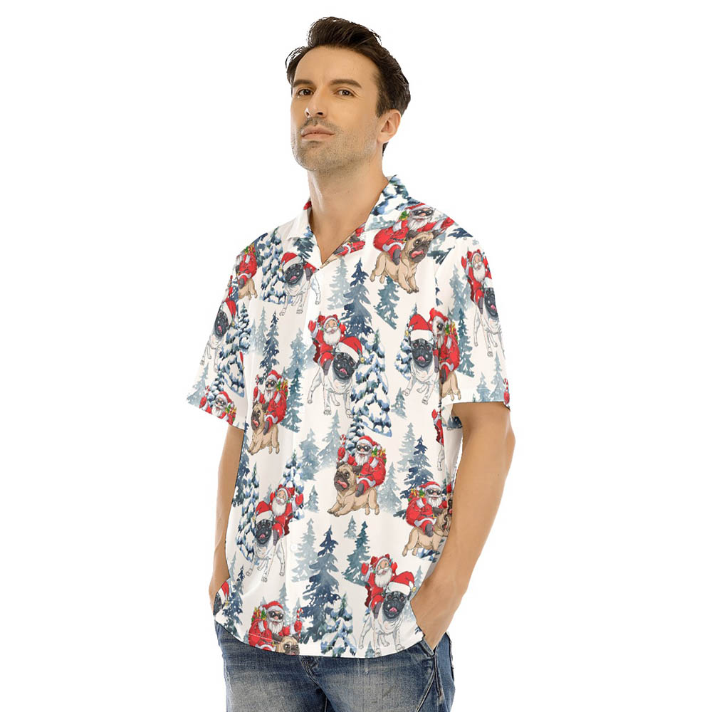 Funny Santa Claus Riding Pug Christmas Hawaiian Shirt