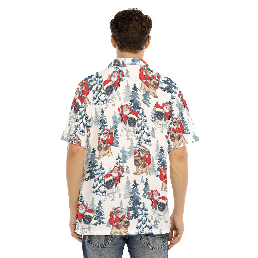 Funny Santa Claus Riding Pug Christmas Hawaiian Shirt