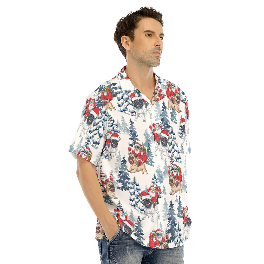 Funny Santa Claus Riding Pug Christmas Hawaiian Shirt