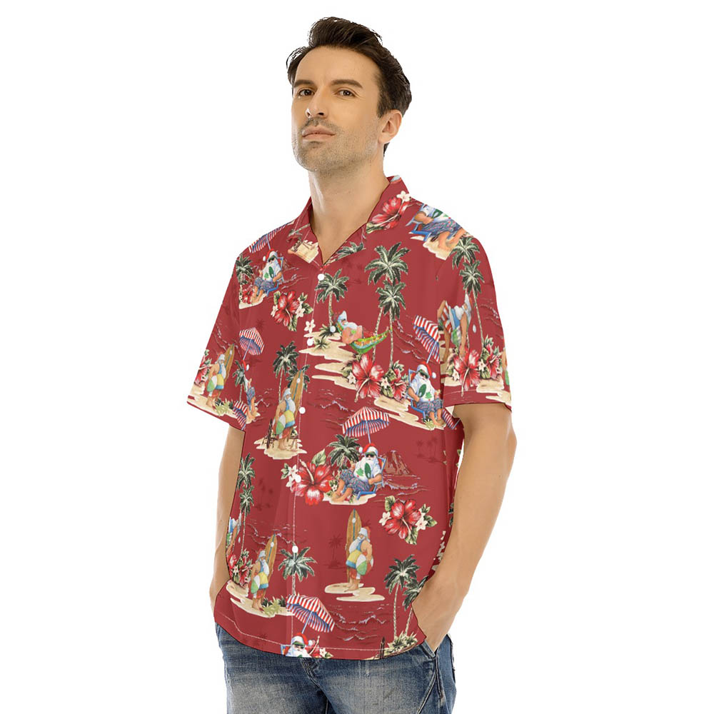 Santa Claus Beach Vacation Vintage Red Hawaiian Shirt