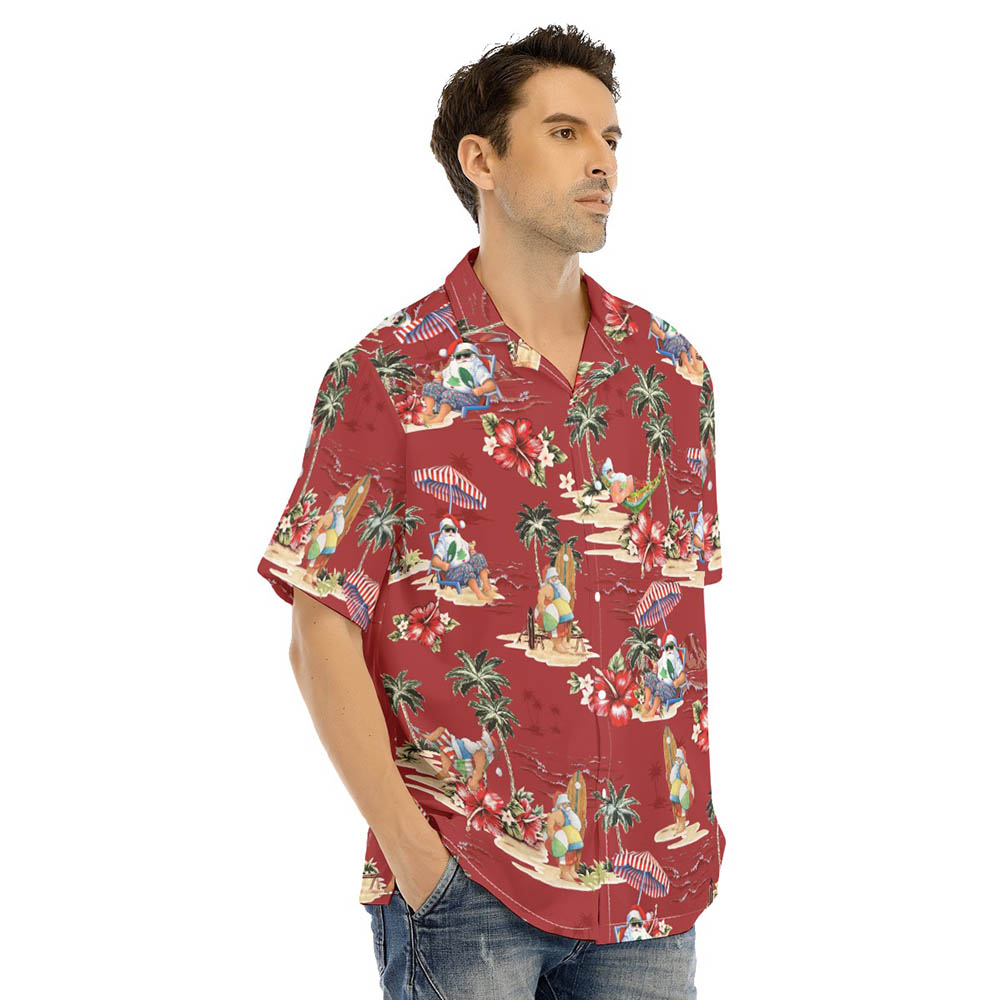 Santa Claus Beach Vacation Vintage Red Hawaiian Shirt