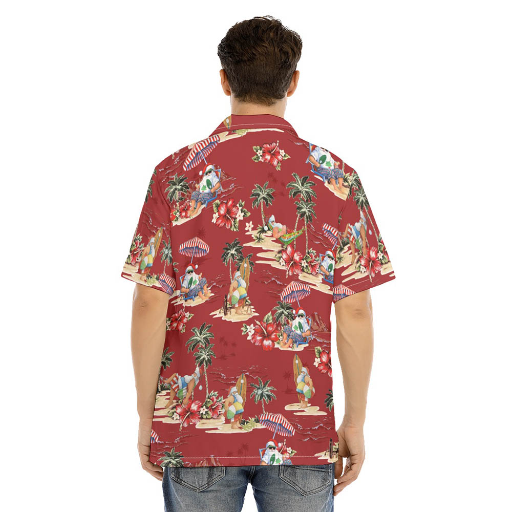 Santa Claus Beach Vacation Vintage Red Hawaiian Shirt