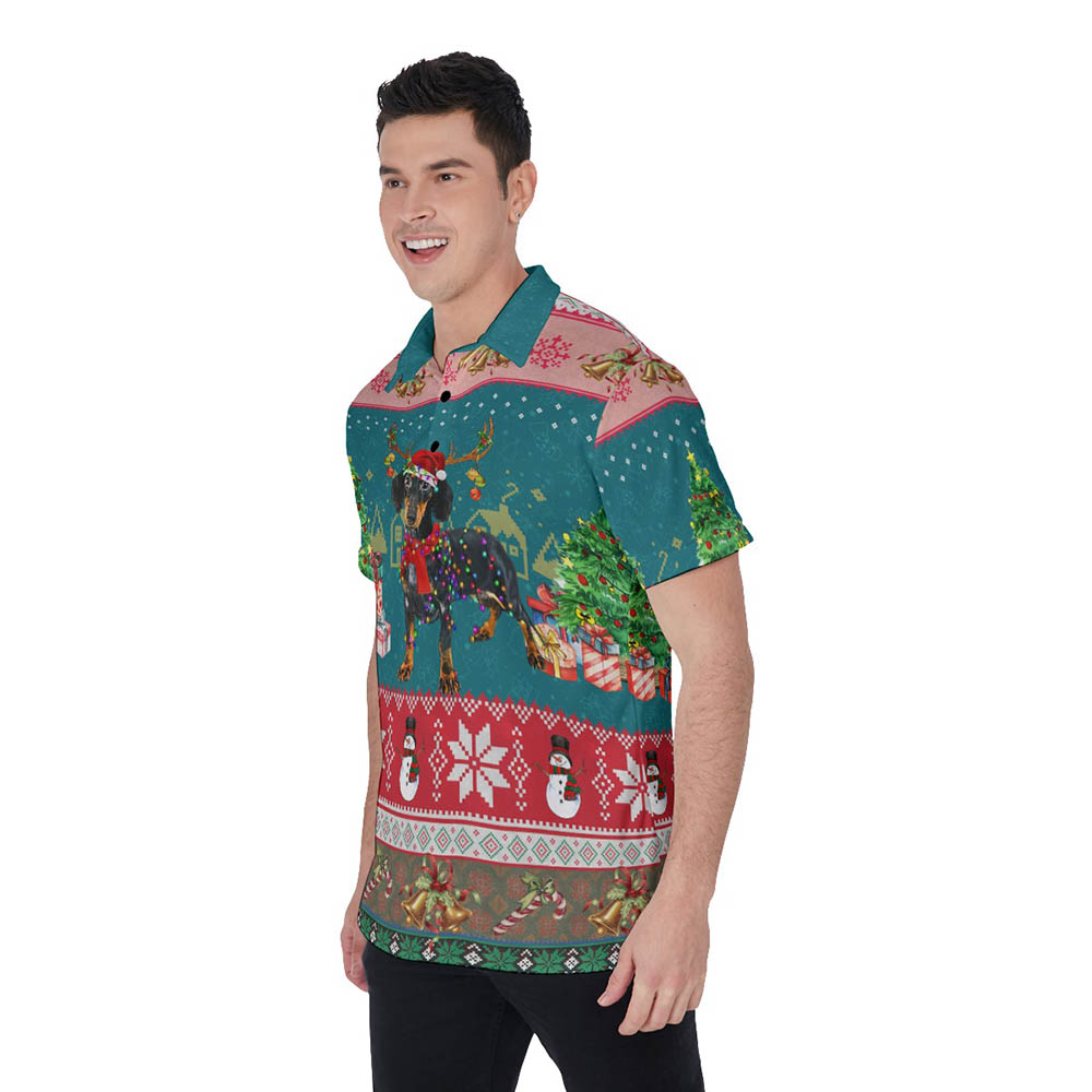 Funny Christmas Dachshund Classic Hawaiian Polo Shirt For Men
