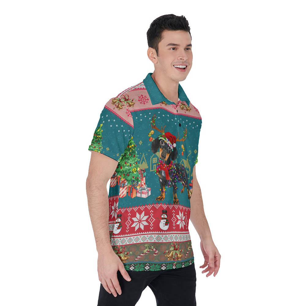 Funny Christmas Dachshund Classic Hawaiian Polo Shirt For Men