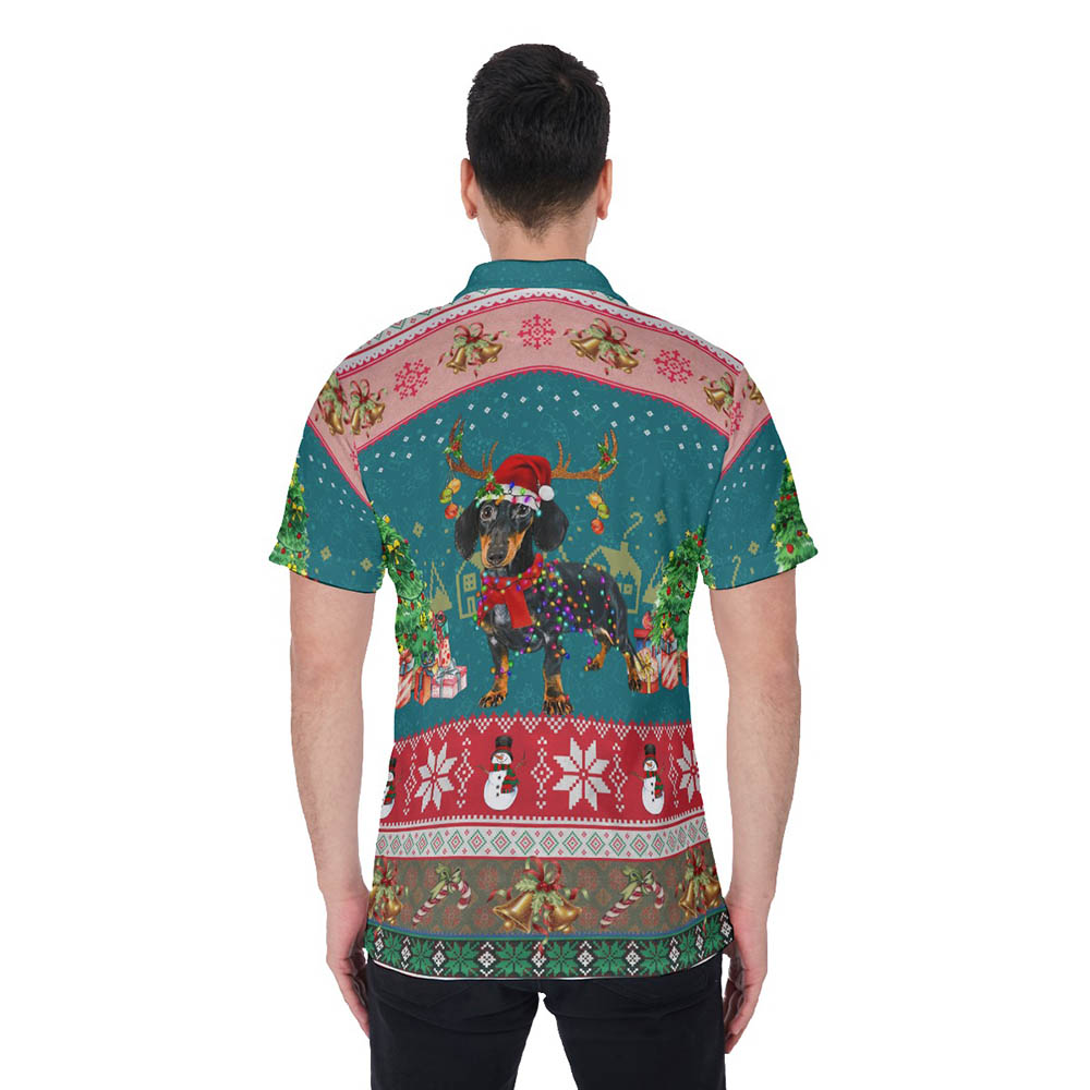 Funny Christmas Dachshund Classic Hawaiian Polo Shirt For Men