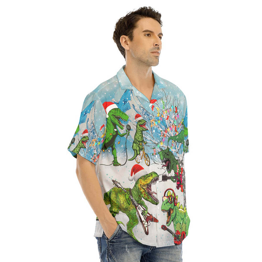 Funny Dinosaur Playing Guitar Christmas Hawaiian Shirt