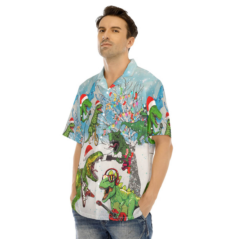 Funny Dinosaur Playing Guitar Christmas Hawaiian Shirt