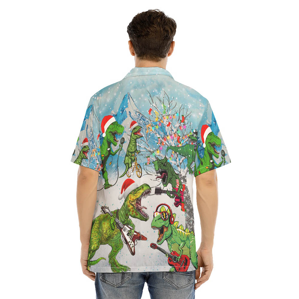 Funny Dinosaur Playing Guitar Christmas Hawaiian Shirt