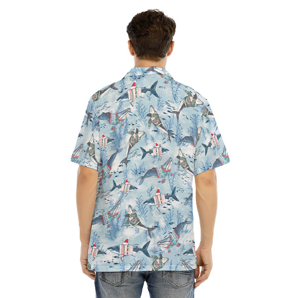 Christmas Whale Blue Hawaiian Shirt