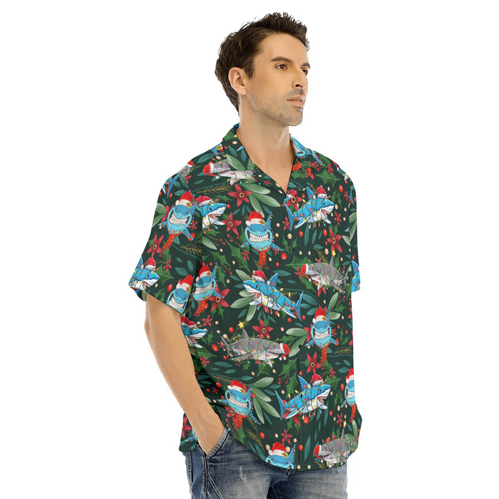 Christmas Shark Floral Green Hawaiian Shirt