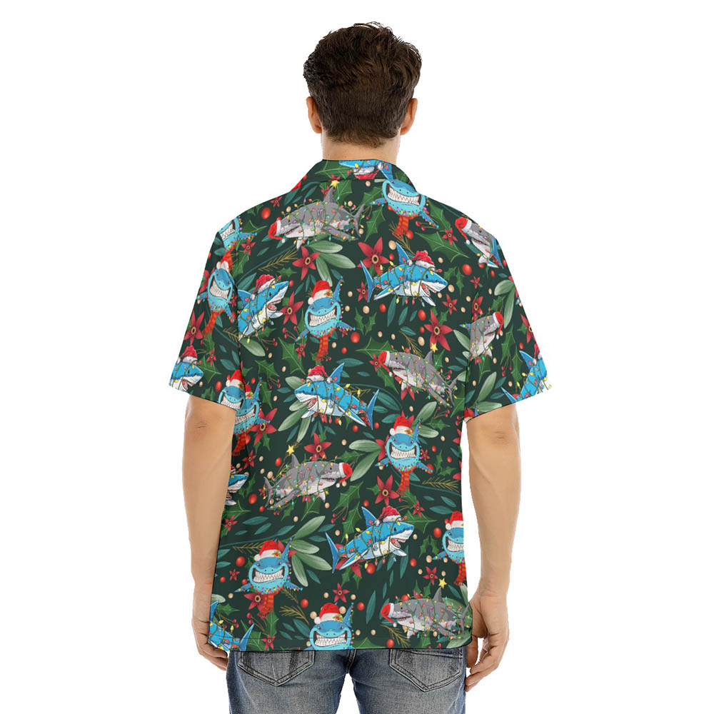 Christmas Shark Floral Green Hawaiian Shirt
