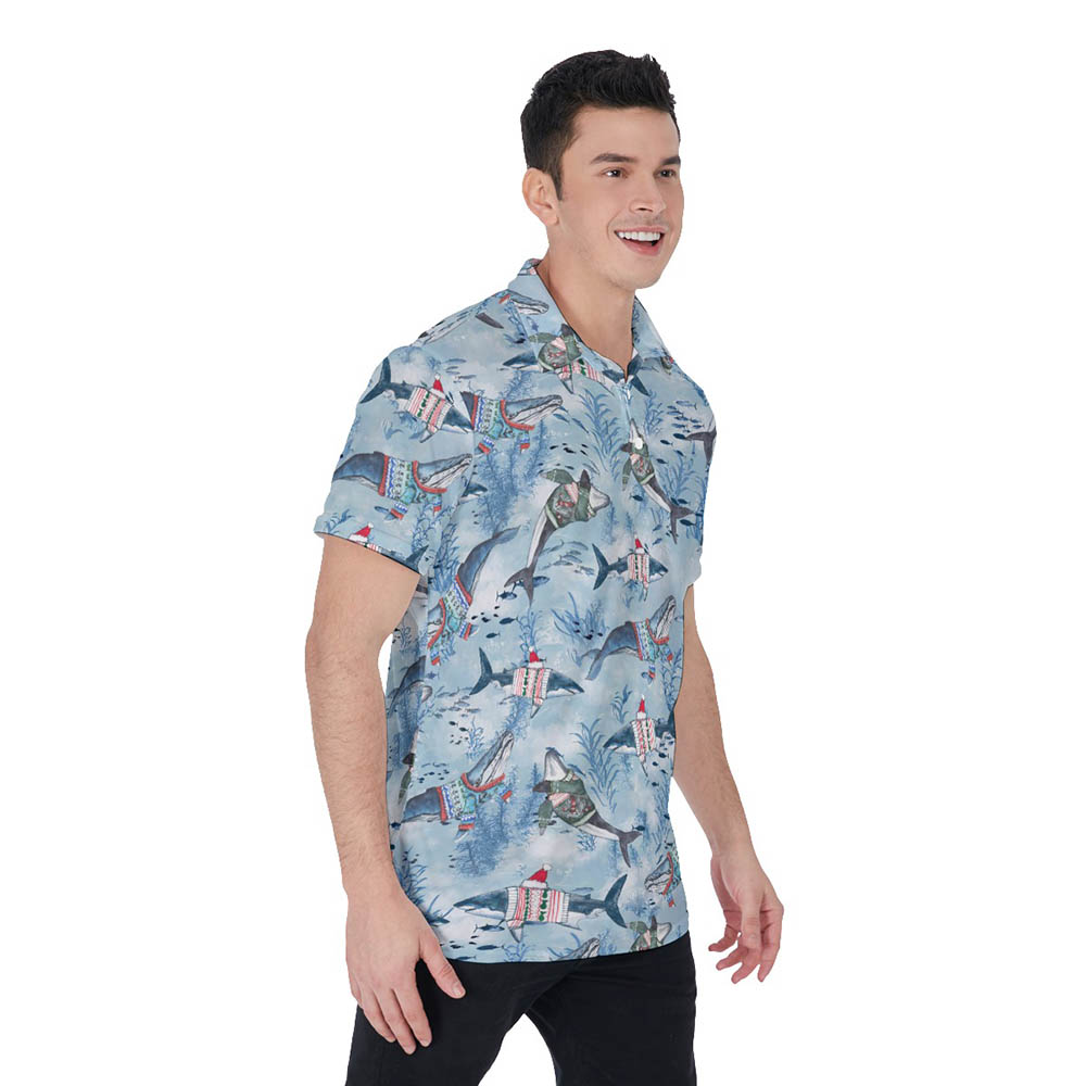 Christmas Whale Classic Hawaiian Polo Shirt For Men