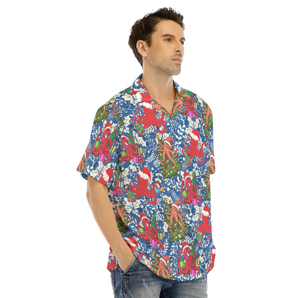 Christmas Octopus Holly Floral Hawaiian Shirt