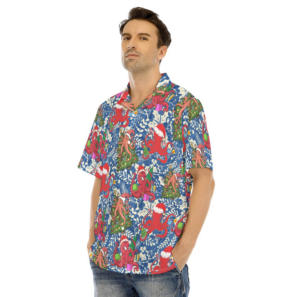 Christmas Octopus Holly Floral Hawaiian Shirt