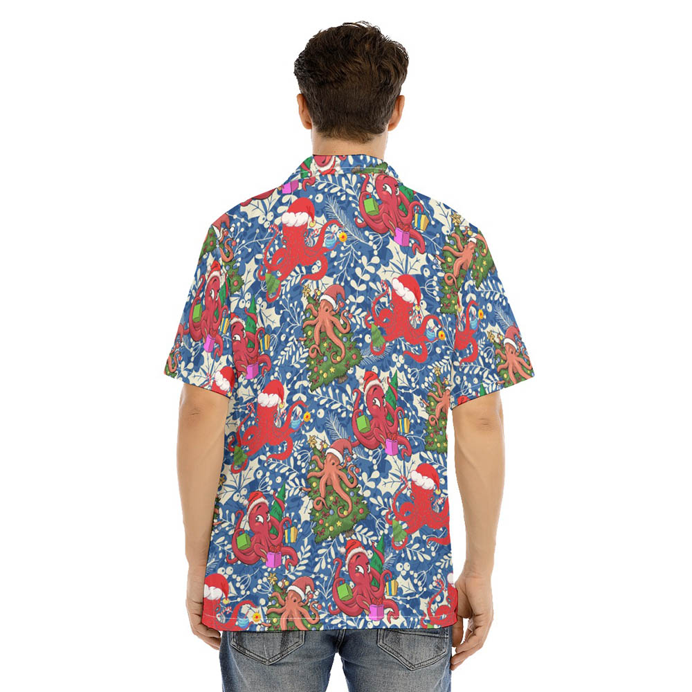 Christmas Octopus Holly Floral Hawaiian Shirt