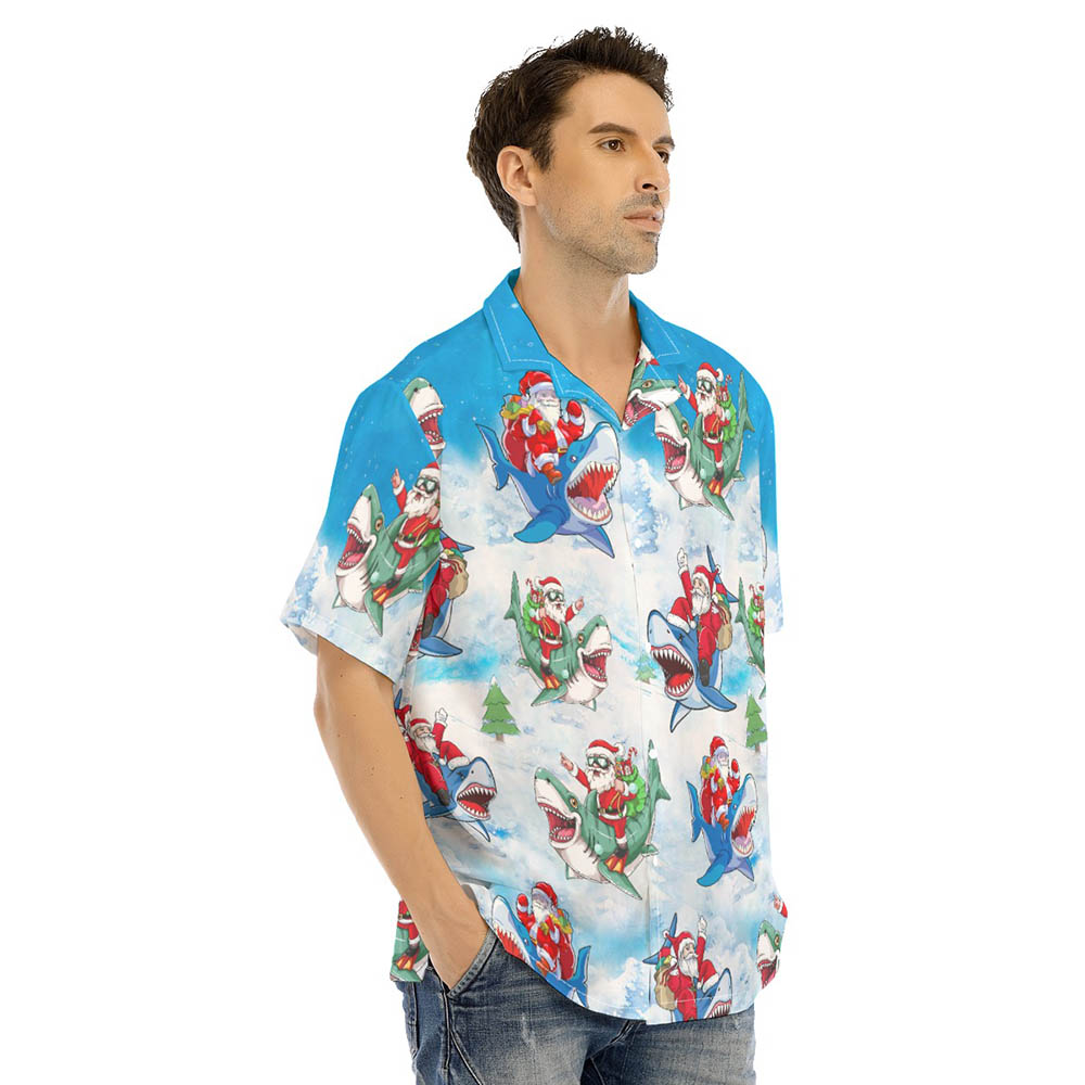 Funny Santa Claus Riding Shark Christmas Hawaiian Shirt