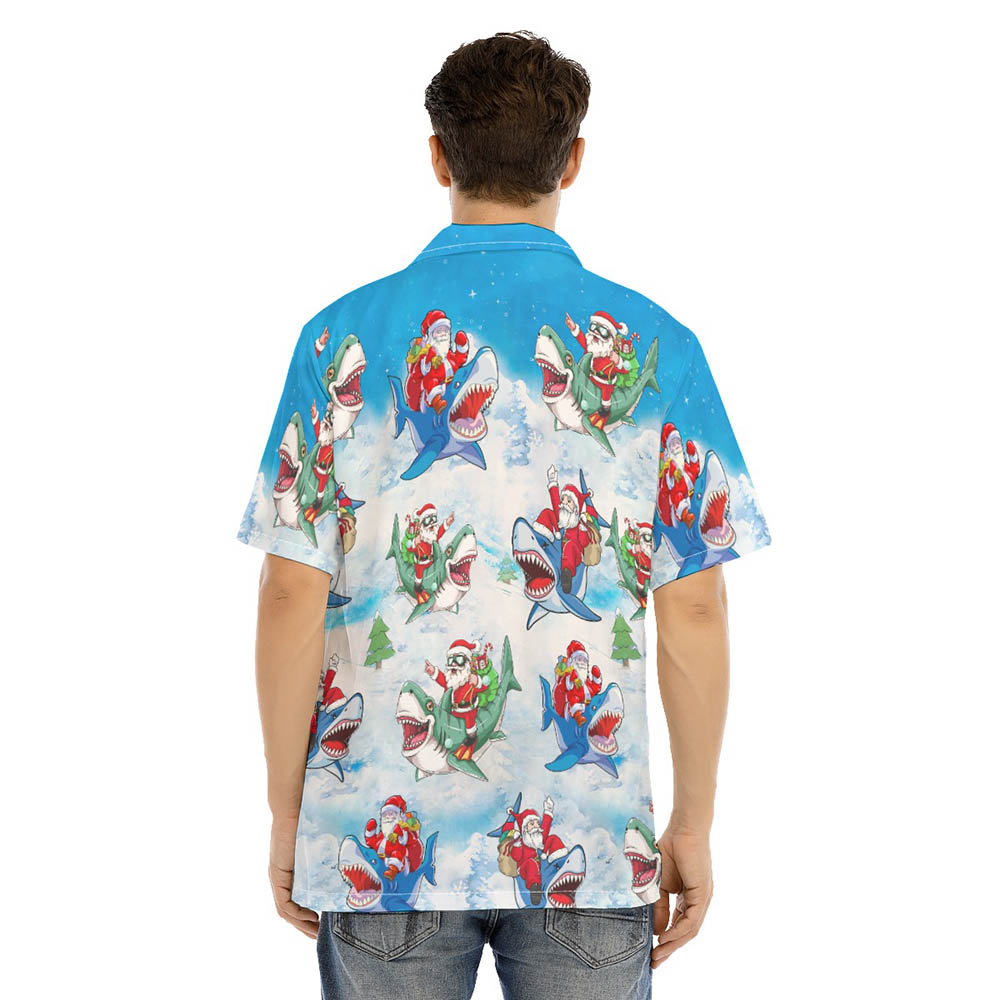 Funny Santa Claus Riding Shark Christmas Hawaiian Shirt