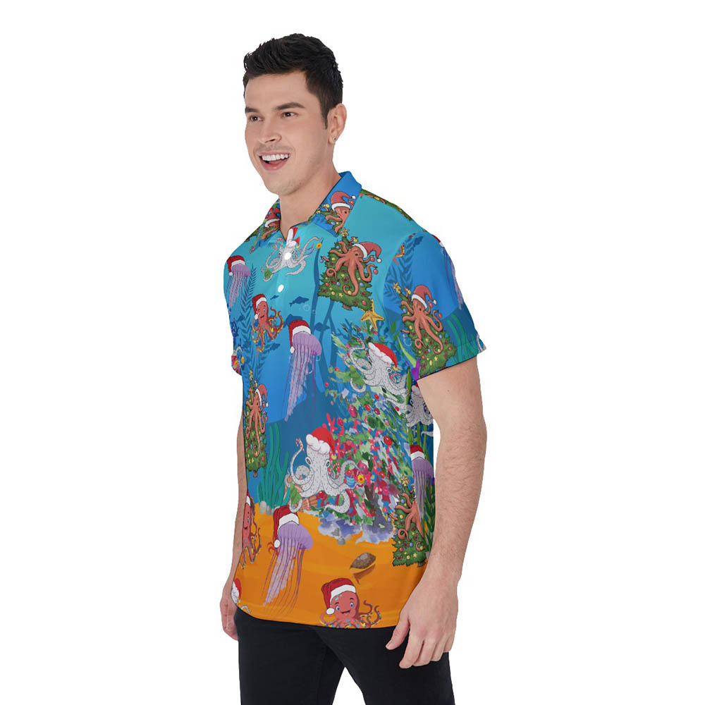 Funny Ocean Octopus Christmas Hawaiian Men's Polo Shirt