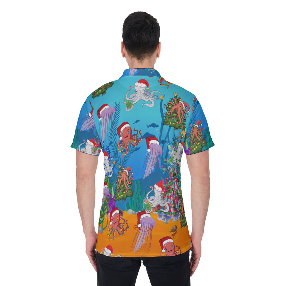 Funny Ocean Octopus Christmas Hawaiian Men's Polo Shirt