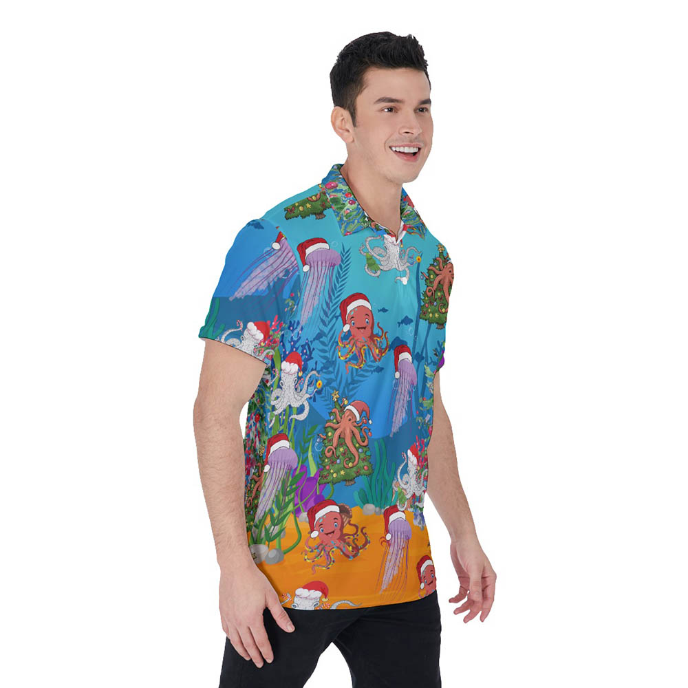 Funny Ocean Octopus Christmas Hawaiian Men's Polo Shirt