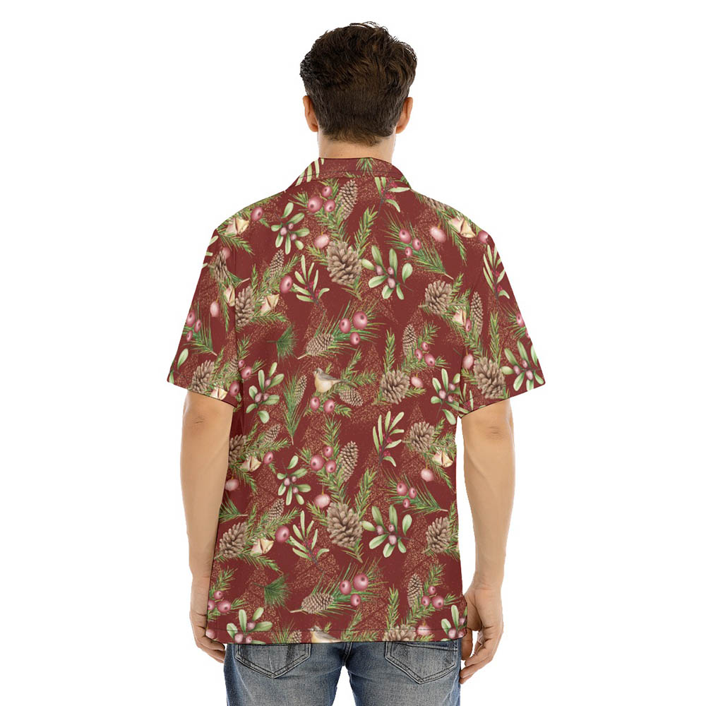 Santa Claus Riding Sleigh Tropical Classic Red Hawaiian Shirt For Men