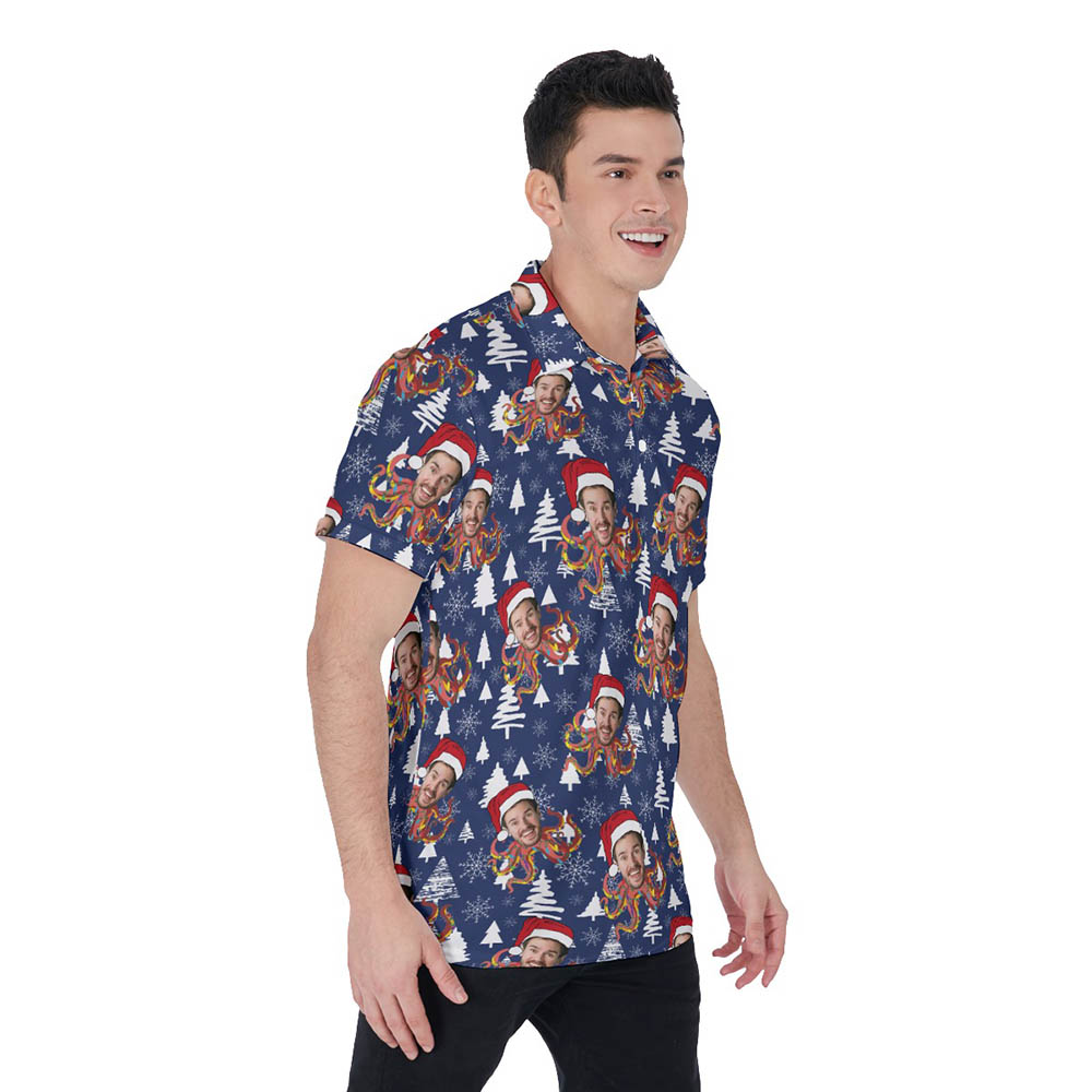Funny Custom Face Christmas Octopus Hawaiian Polo Shirt