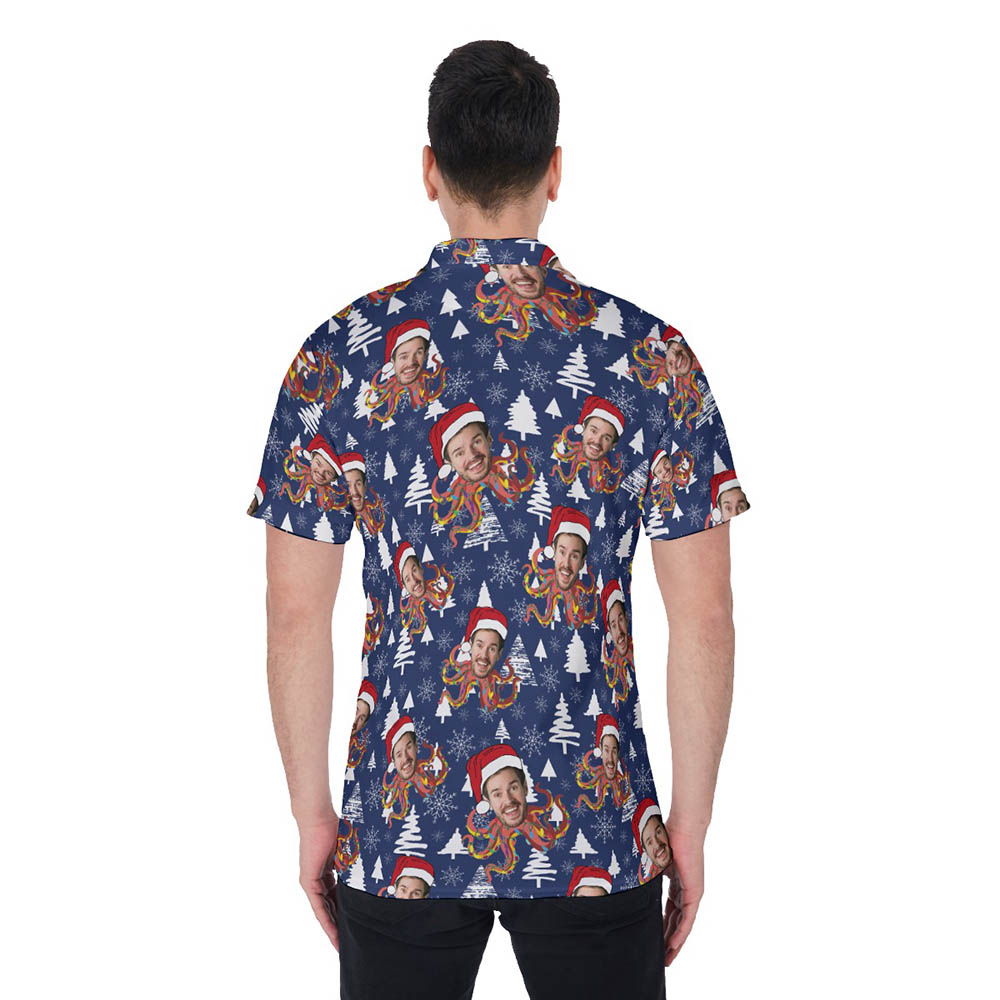 Funny Custom Face Christmas Octopus Hawaiian Polo Shirt