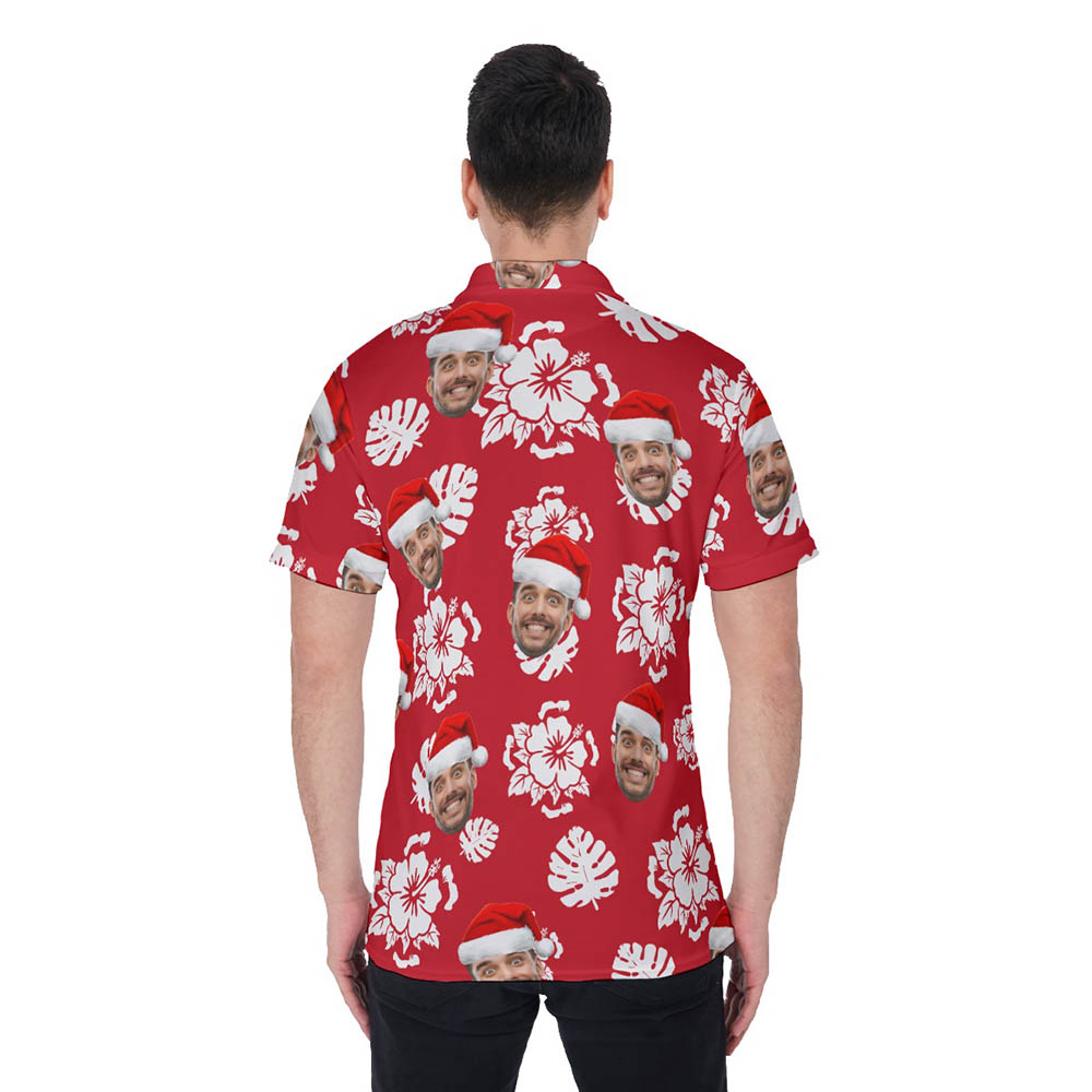 Custom Face Christmas Floral Hawaiian Polo Golf Shirt
