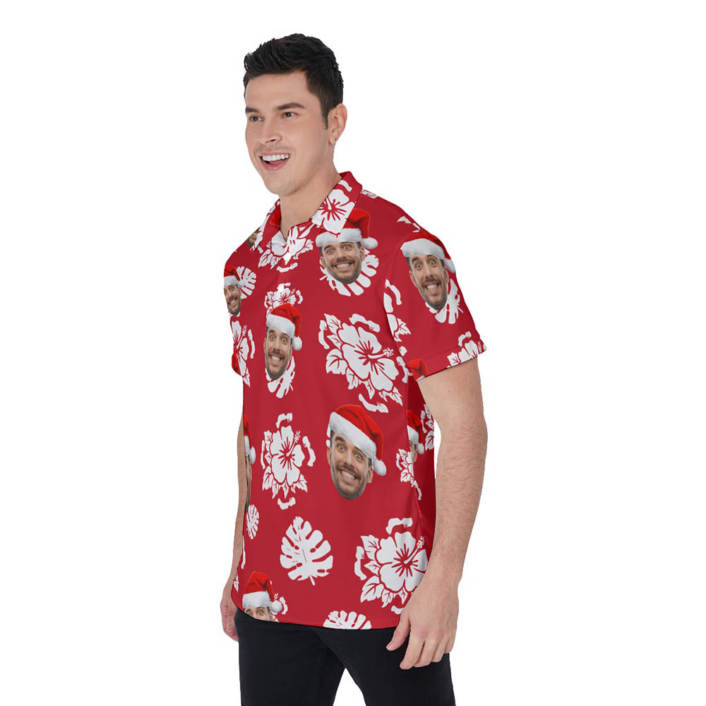Custom Face Christmas Floral Hawaiian Polo Golf Shirt