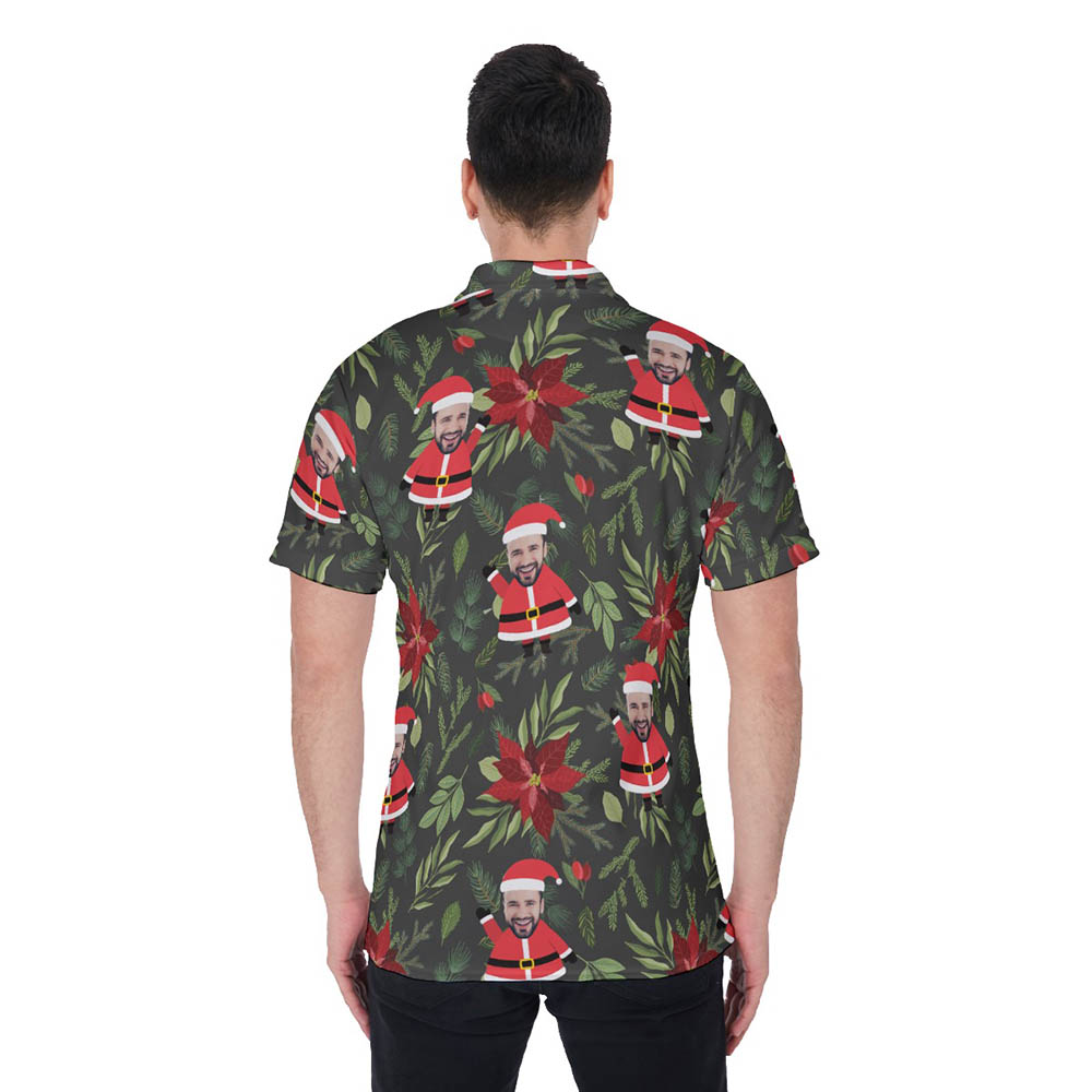 Poinsettia Tropical Santa Hawaiian Polo Shirt With Custom Face