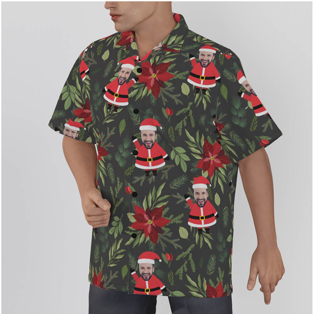 Custom Face Santa Tropical Poinsettia Hawaiian Shirt