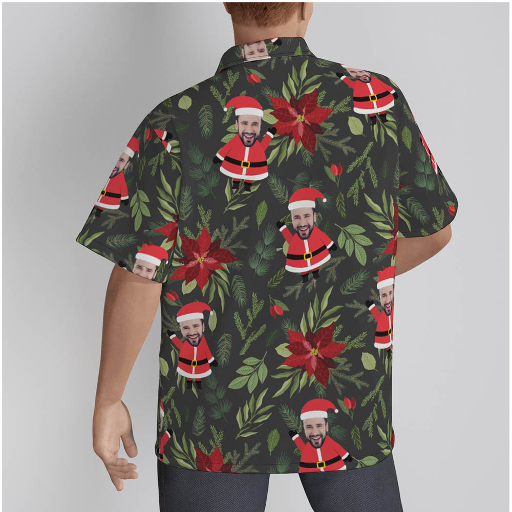 Custom Face Santa Tropical Poinsettia Hawaiian Shirt