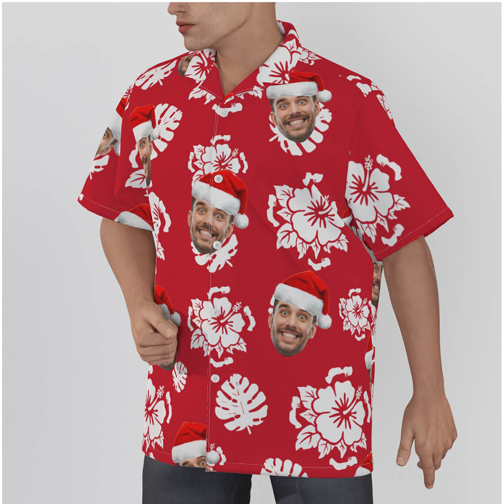 Hibiscus Custom Face Christmas Men's Hawaiian Shirt
