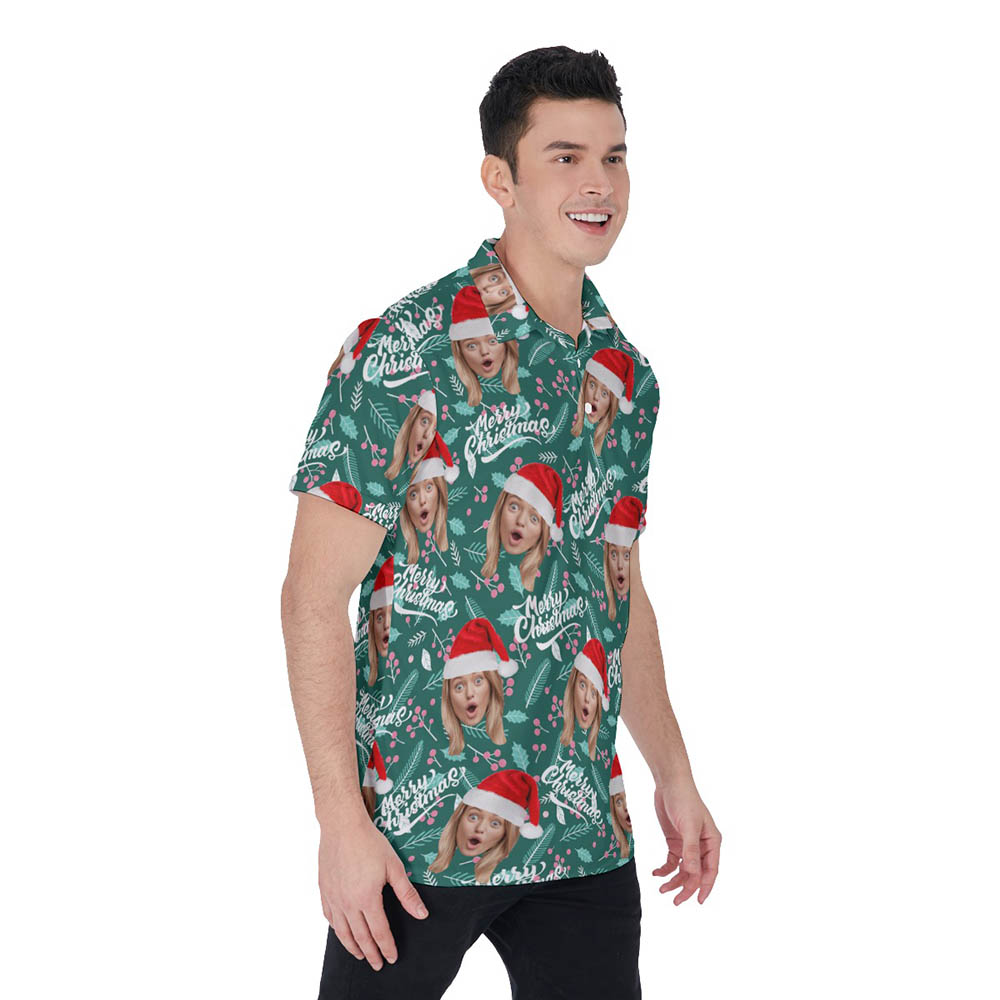 Custom Face Merry Christmas Hawaiian Polo Shirt For Men