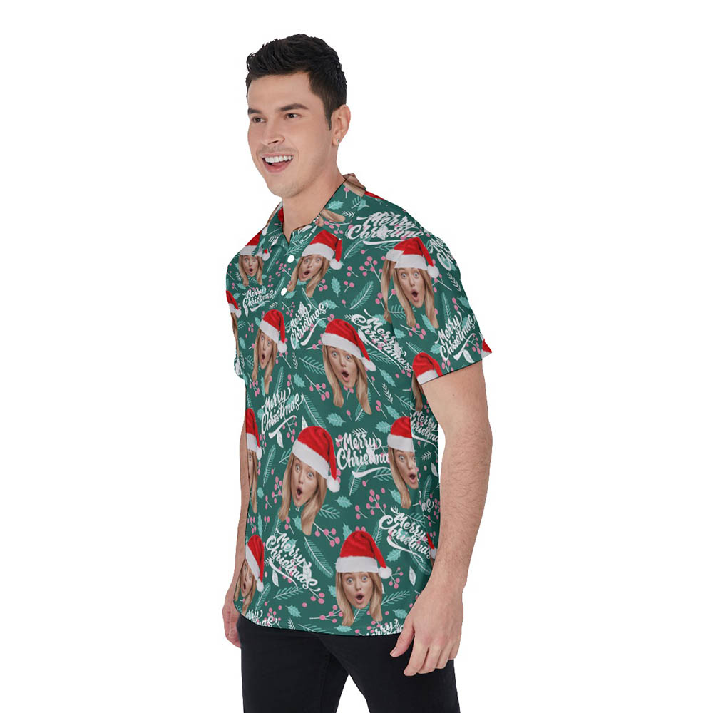 Custom Face Merry Christmas Hawaiian Polo Shirt For Men