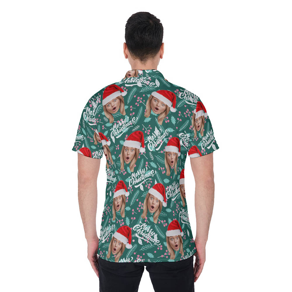 Custom Face Merry Christmas Hawaiian Polo Shirt For Men