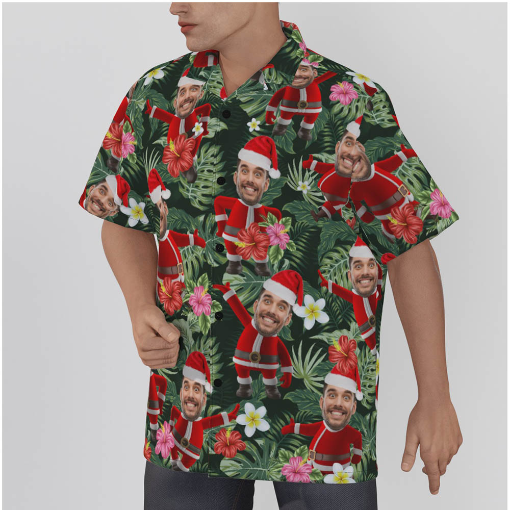 Custom Face Santa Claus Tropical Hawaiian Christmas Shirt
