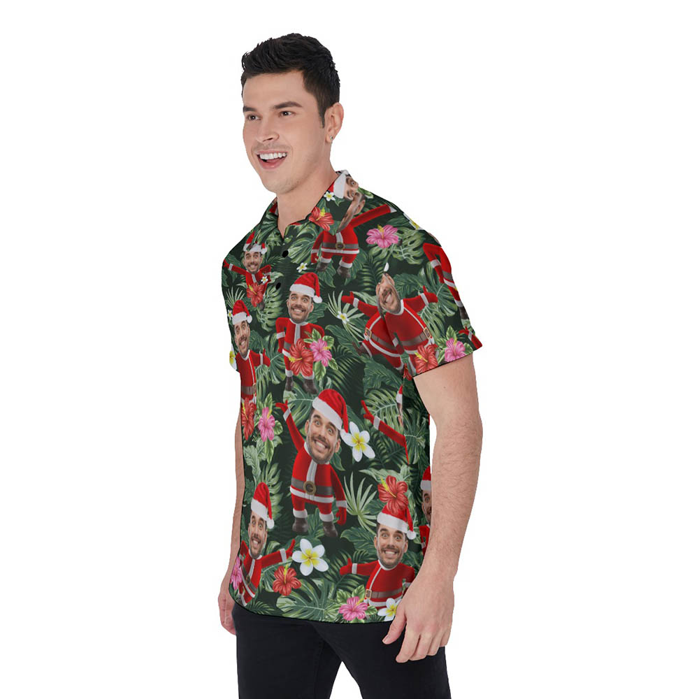 Funny Santa Claus With Custom Face Tropical Christmas Hawaiian Polo Shirt For Men