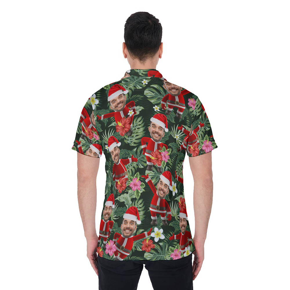 Funny Santa Claus With Custom Face Tropical Christmas Hawaiian Polo Shirt For Men