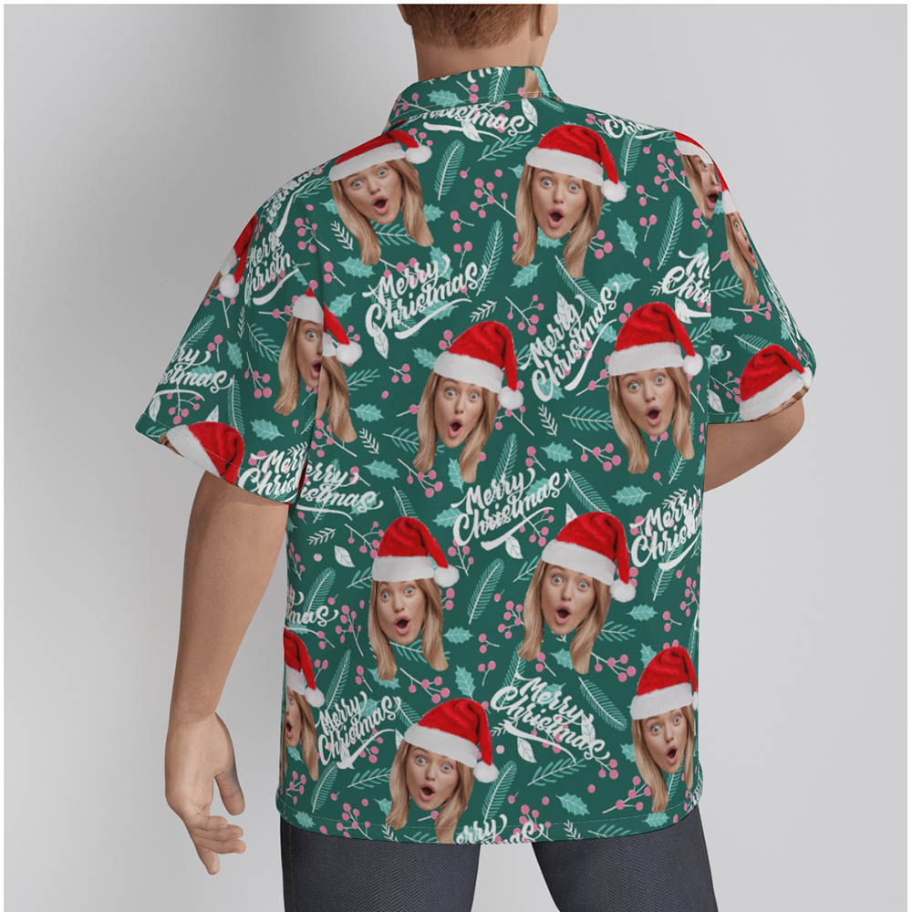 Funny Custom Face Merry Christmas Green Hawaiian Shirt