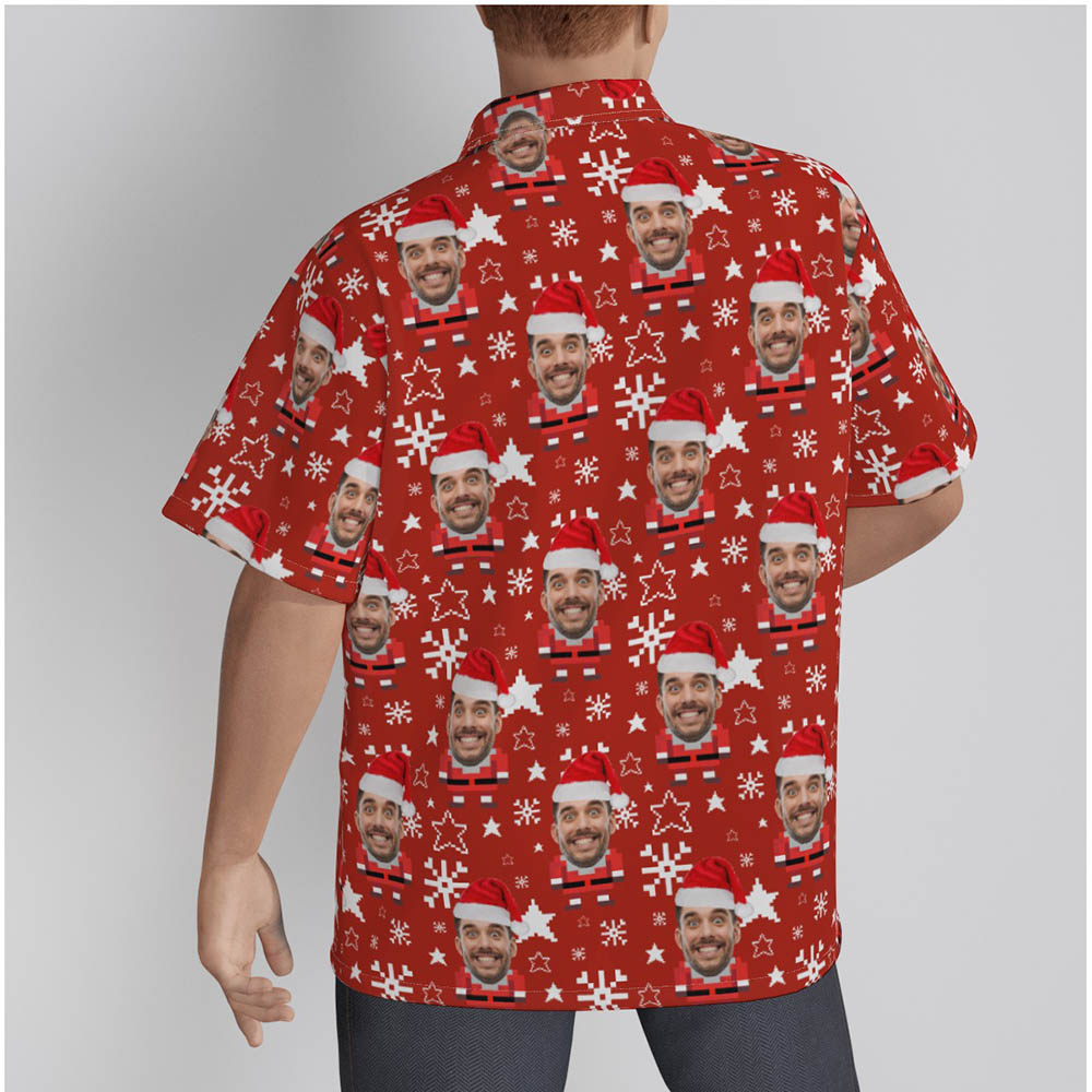 Cute Pixel Art Santa Claus Christmas Hawaiian Shirt With Custom Face