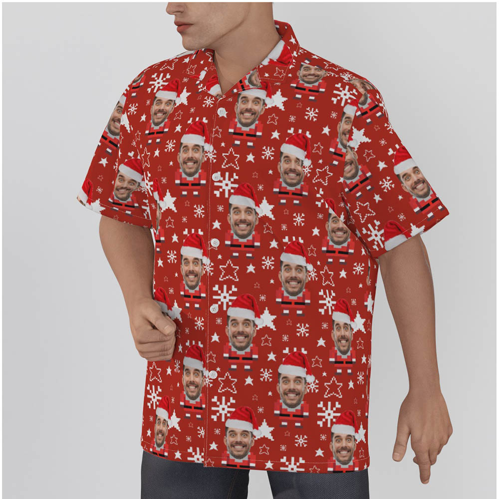 Cute Pixel Art Santa Claus Christmas Hawaiian Shirt With Custom Face