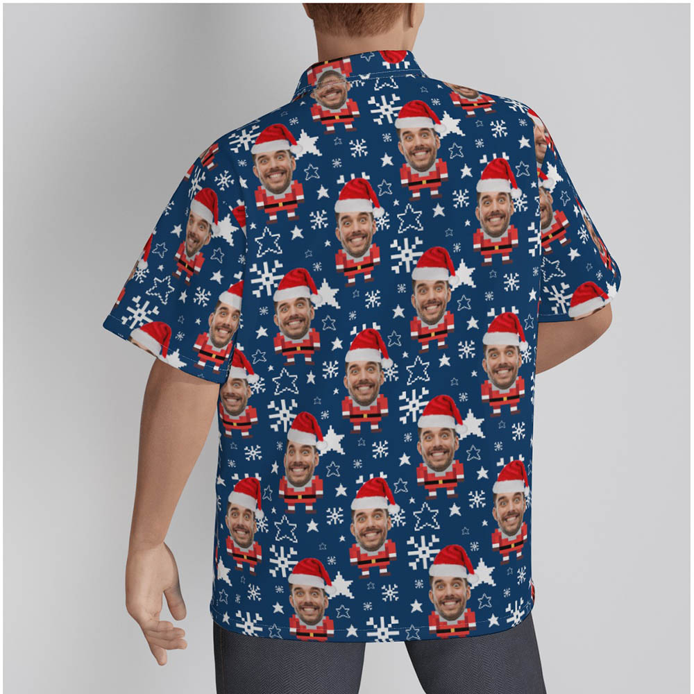 Funny Custom Face Santa Claus Pixel Art Christmas Men's Hawaiian Shirt