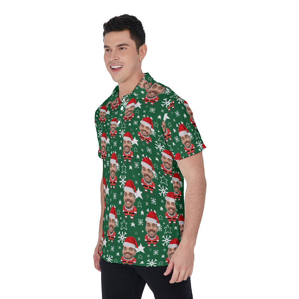 Custom Face Pixel Art Santa Christmas Hawaiian Polo Shirt For Men