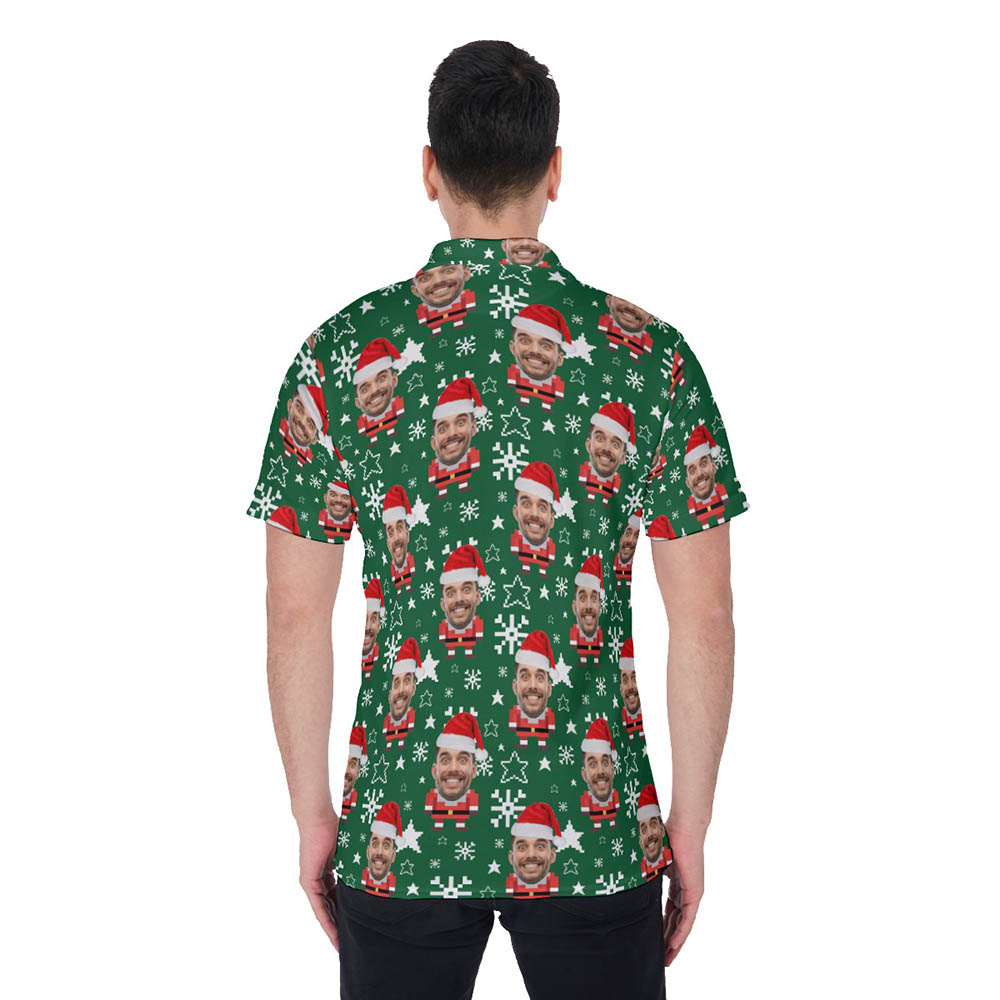 Custom Face Pixel Art Santa Christmas Hawaiian Polo Shirt For Men