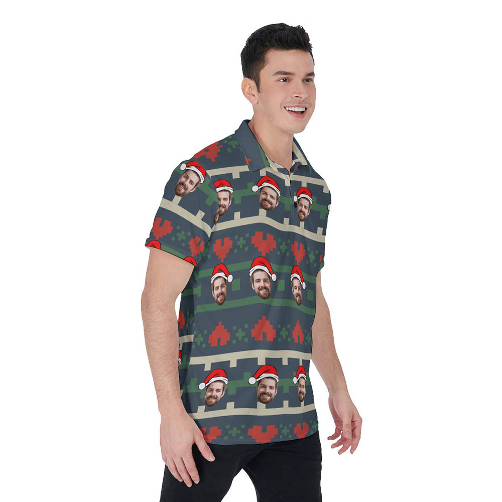 Funny Custom Face Hawaiian Ugly Christmas Polo Shirt For Men