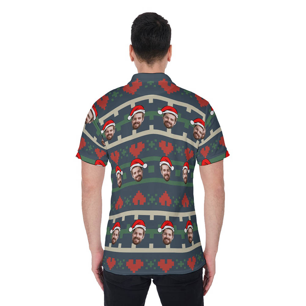 Funny Custom Face Hawaiian Ugly Christmas Polo Shirt For Men