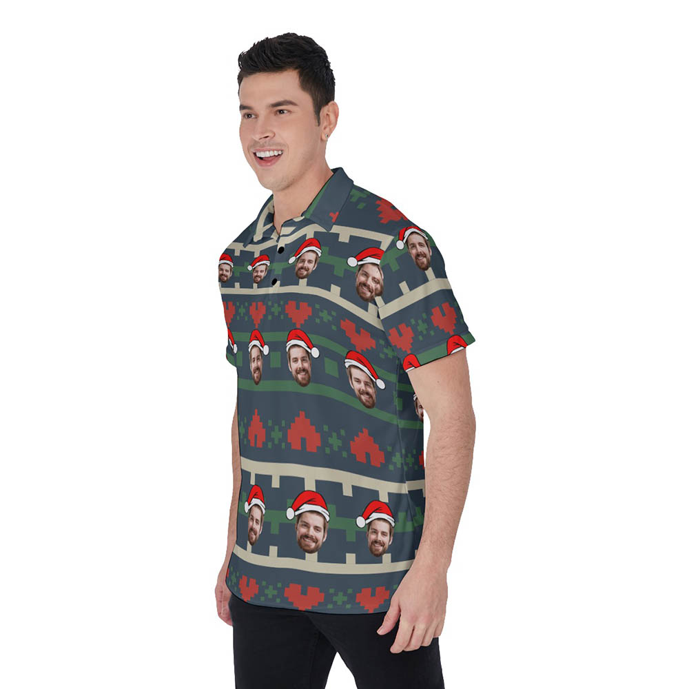 Funny Custom Face Hawaiian Ugly Christmas Polo Shirt For Men