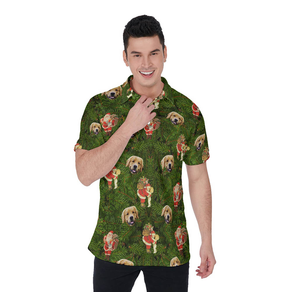 Santa Claus Christmas Hawaiian Polo Shirt With Custom Dog Face - variant image 1