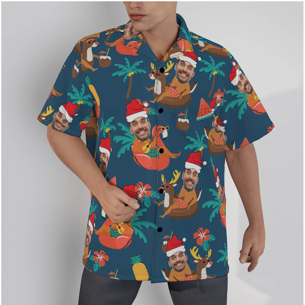 Funny Custom Face Christmas Santa Beach Summer Hawaiian Shirt - variant image 1
